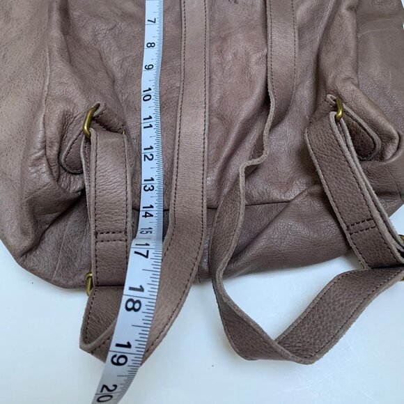 Margot Large Taupe Leather Woven Paneled Backpack - Picture 12 of 12